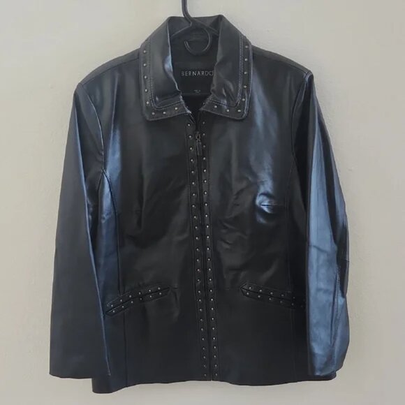 Bernardo Midnight Black Studded Leather Jacket - Picture 1 of 8